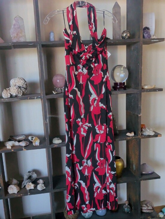 Moschino Dresses & Skirts - Moschino Black Maxi Halter Dress with Red & White Floral Print